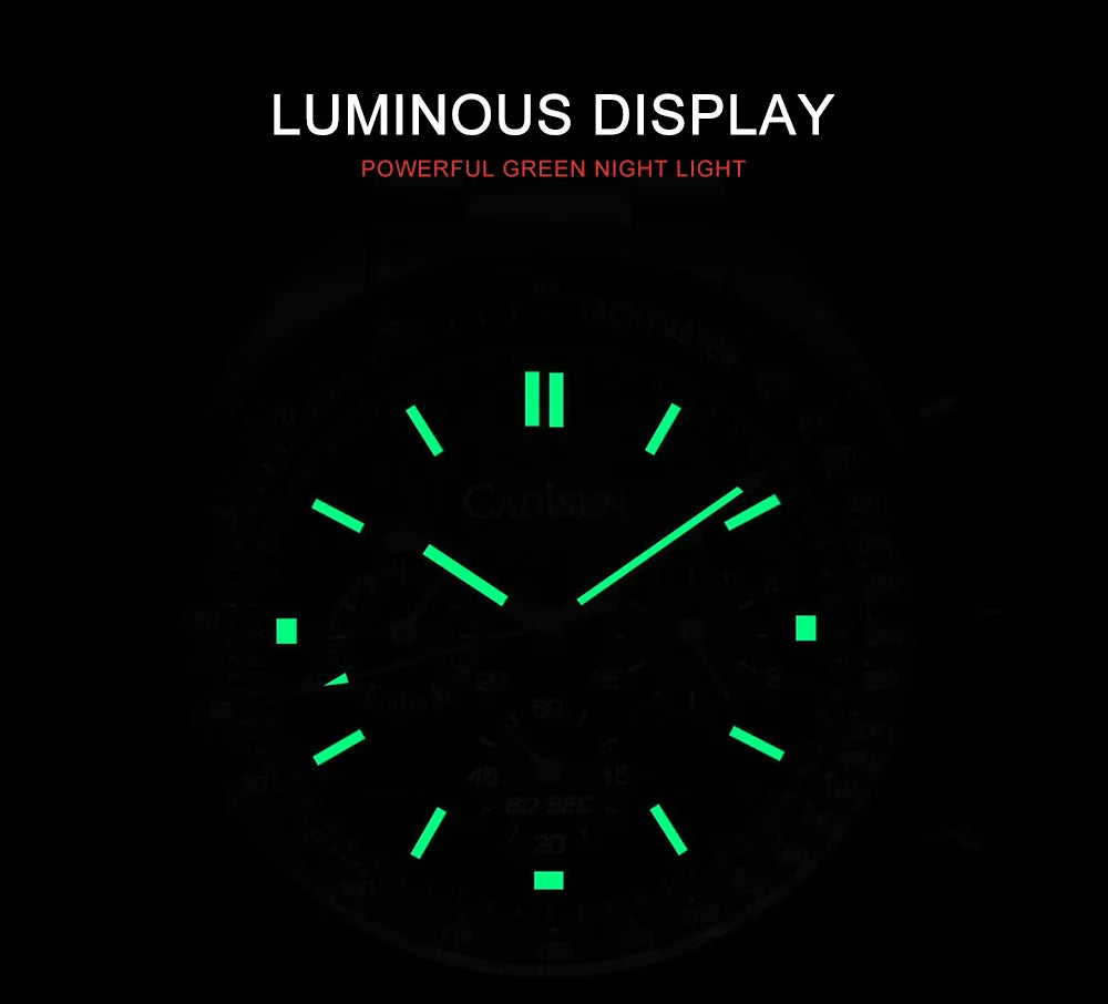 Cadisen C7063 Quartz Chronograph Watch Japan VD53 42MM AR Sapphire 5Bar