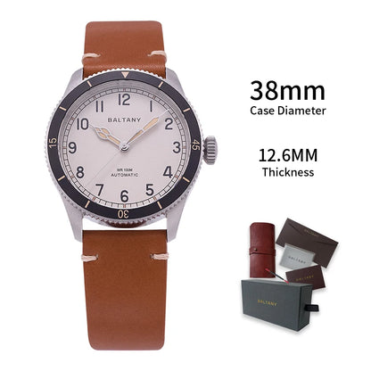 Baltany 38MM Military Watch Men  S2076 NH38 Automation Stainless Steels 100m Waterproof Vintage Khaki Aviation Homage Watch