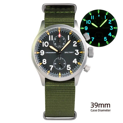 Customizable Baltany Chronograph Watch S5033 39MM Military Quartz Watch VK61  AR Sapphire 100M Waterproof  Swiss Lume