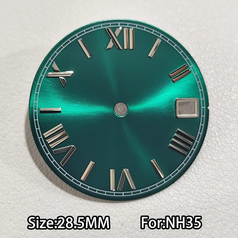 28.5mm Watch Dial For NH 35 NH36 Movements Green Luminous Single/No Date just Calendar Dial Roman Men Watches Accessories