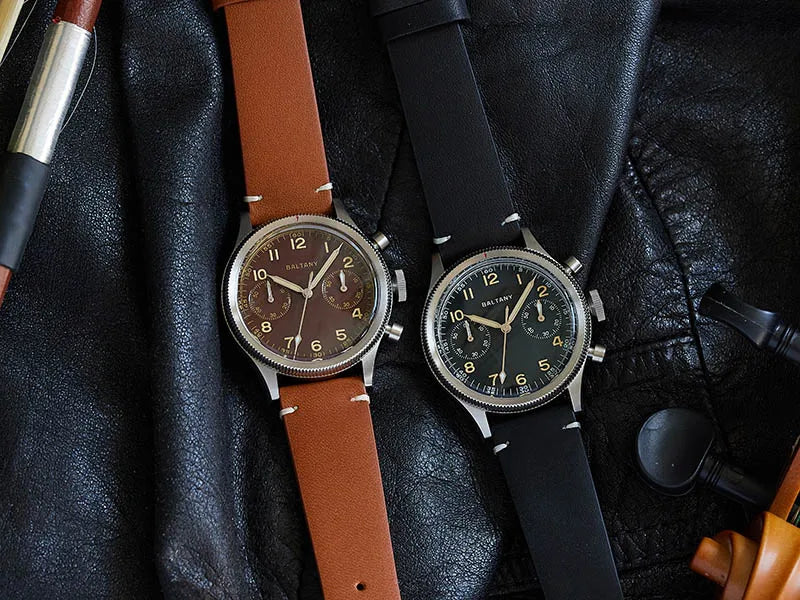 Baltany Military Chronograph Man S5054 Retro Style Quartz Watch Leather Strap Sapphire Glass 5ATM Waterproof Multifunction Watch