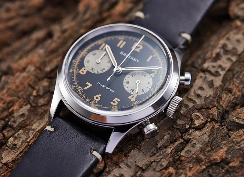 Baltany S5034 Quartz Chronograph Wristwatches 39mm Sapphire Crystal Panda Dial StainlessSteel Retro Super Luminous Vintage Watch