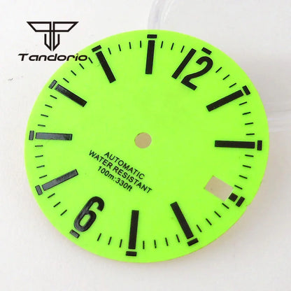 29mm Green Watch Dial Full Luminous Face Hands Set Date Fit NH35 Automatic Movt Men's Wristwatch Accessories Replacement Parts
