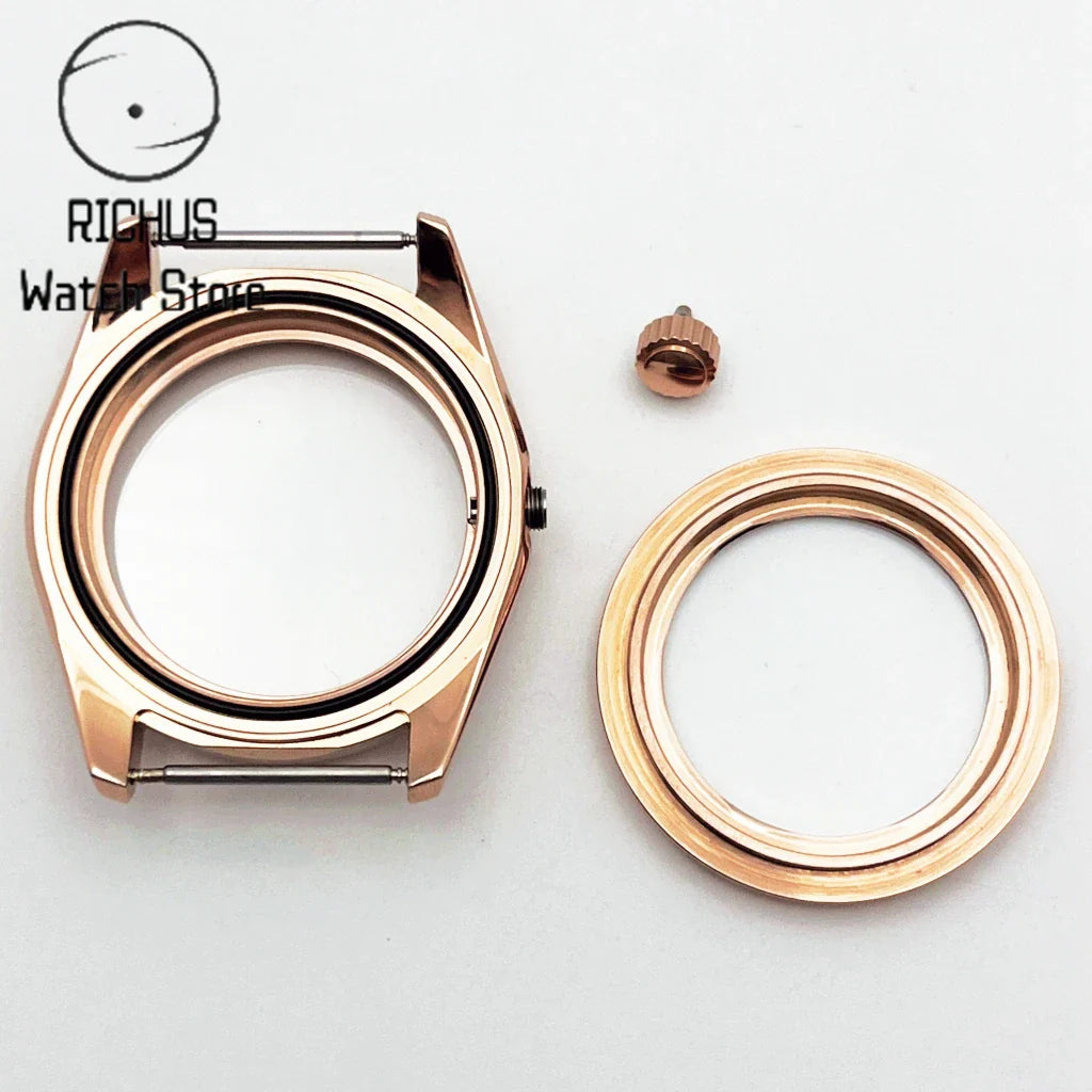 38mm NH35 Case Sapphire Glass RoseGold Watch Case Stainless Steel Strap Fit NH35 NH36 ETA2824 PT5000 Movement Watch Accessories