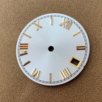 28.5mm Roman Scale Watch Dial Real Nail Modified Replacement Watch Faces with Single Calendar Window for NH35/NH36/4R Movement