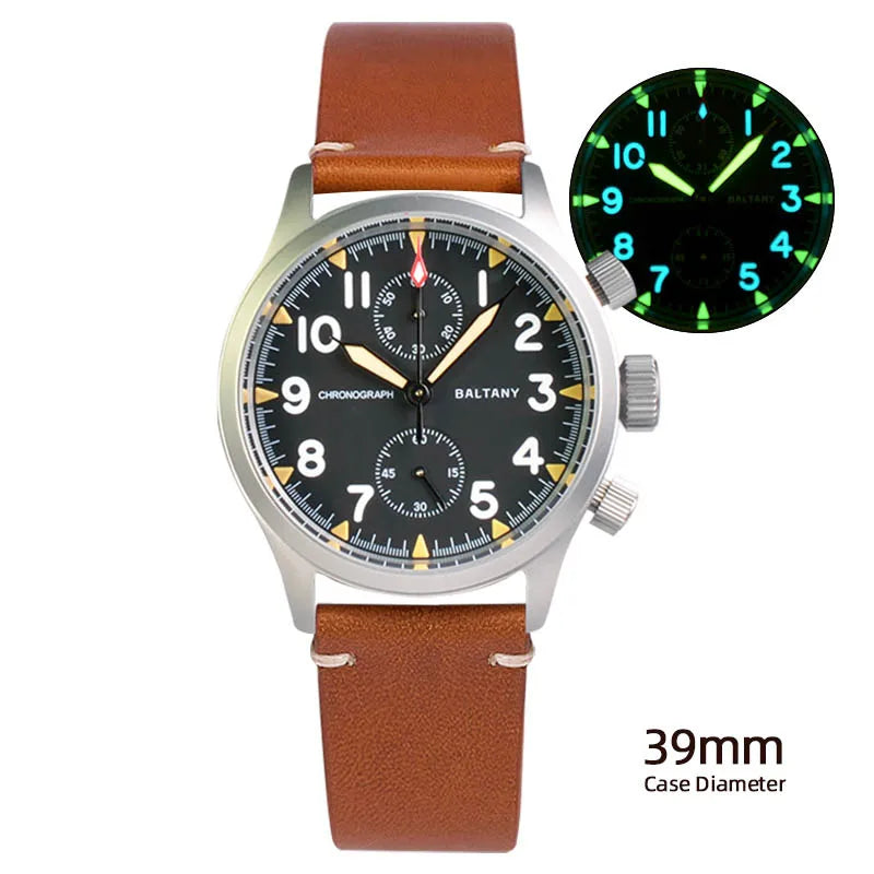Customizable Baltany Chronograph Watch S5033 39MM Military Quartz Watch VK61  AR Sapphire 100M Waterproof  Swiss Lume