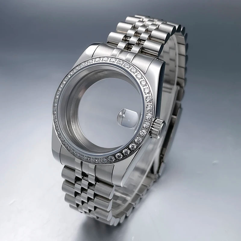 36mm/39mm NH35 Case President Jubile Strap Diamond Bezel Sapphire Glass Mod For NH35 NH36 Movement Watch Case Accessories Parts