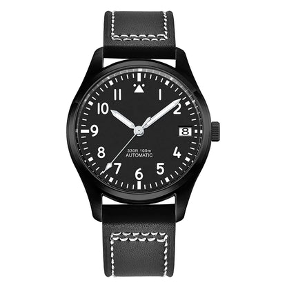 PVD Pilot Watch Sterile for Custom logo 39MM Sapphire 10Bar NH35 automatic glass back