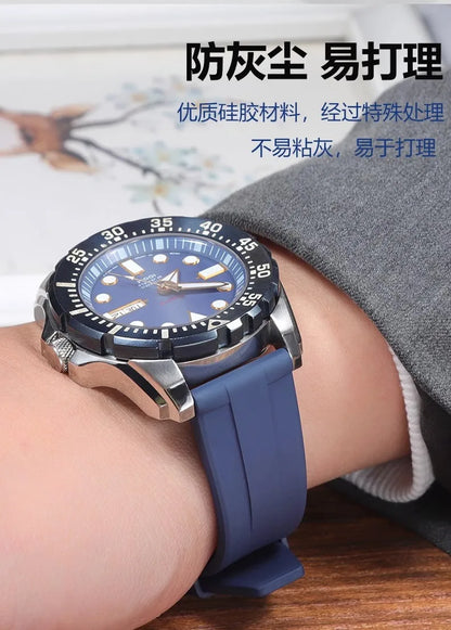 21mm 22mm 24mm Fluorine rubber Strap Men's Silicone Bracelet For pilot flat lug diver etc