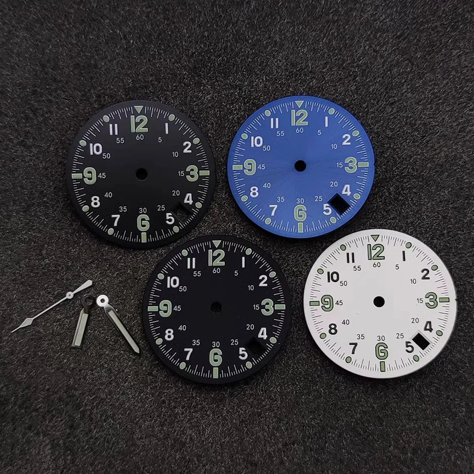 28.5MM NH35 Dial Double Digital Circle Watch Dial Hands Green Luminous Men's Watches Modification Accessories