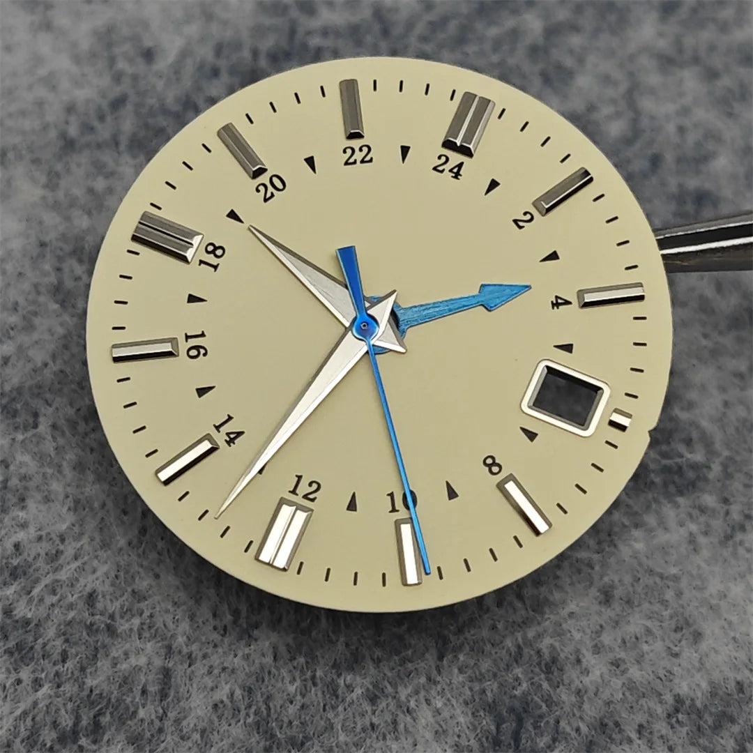 31MM Watch Dial Beige GMT Watch Faces + Watch Hands Non-luminous with Single Date Replace Parts for Japanese NH34 Movement