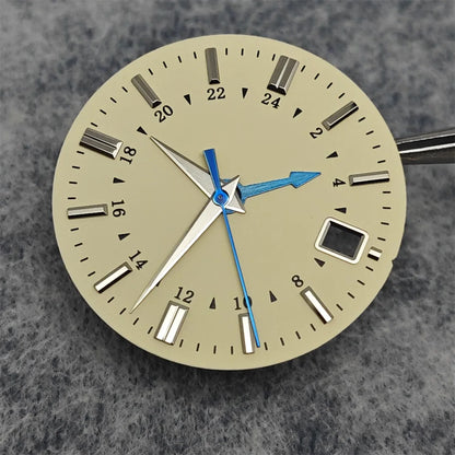 31MM Watch Dial Beige GMT Watch Faces + Watch Hands Non-luminous with Single Date Replace Parts for Japanese NH34 Movement