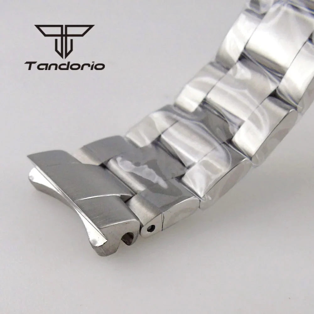 New Curved End Stainless Steel Watch Bracelet Folding Clasp Fit for Tandorio 62mas Wristwatch