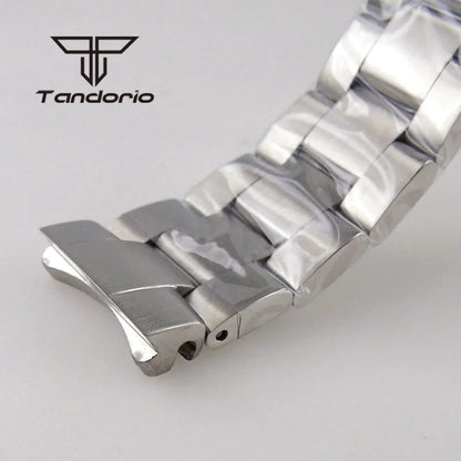 New Curved End Stainless Steel Watch Bracelet Folding Clasp Fit for Tandorio 62mas Wristwatch