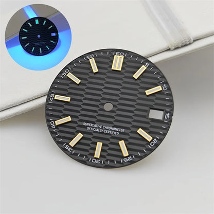 28.5mm Watch Dial Metallic Texture Surface DIY Log Dial BGW9 Blue Green Luminous Watch Faces Watch Accessories for NH35 Movement