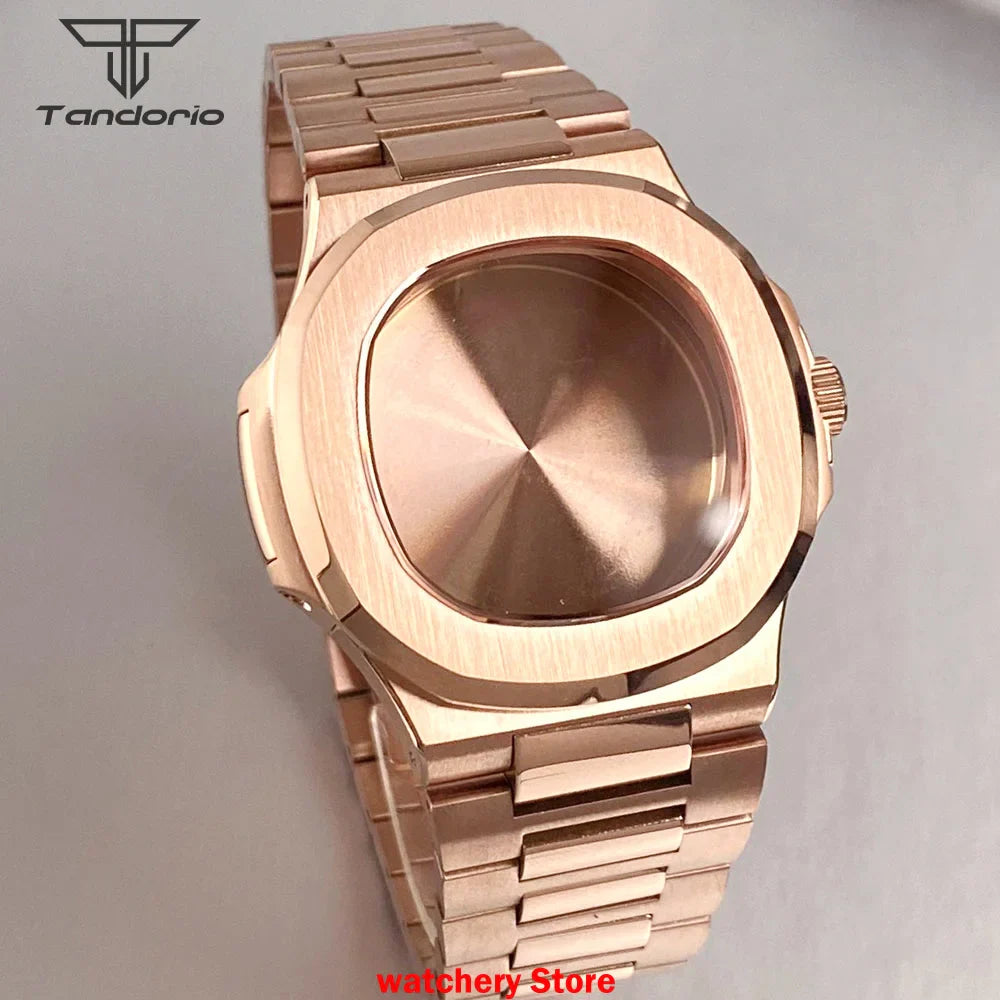40mm Rose Gold Watch Case Bracelet Fit NH35 NH36 Automatic Movement Watch Parts For Nautilus Style Stainless Steel Bracelet
