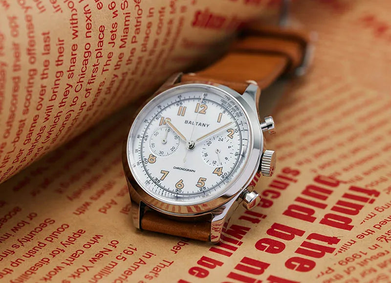 Baltany S5034 Quartz Chronograph Wristwatches 39mm Sapphire Crystal Panda Dial StainlessSteel Retro Super Luminous Vintage Watch