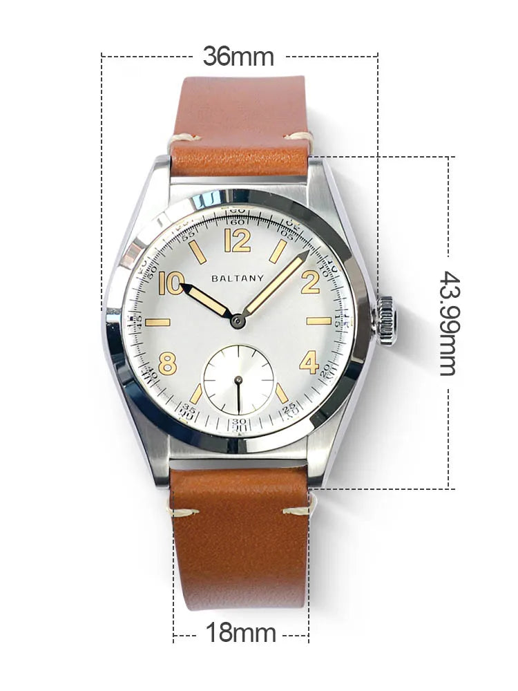 Baltany Bubbleback Dress Watches Subdial IPG Bezel Leather Gold Hands Sapphire Crystal Stainless Steel VD78 Quartz Wristwatches