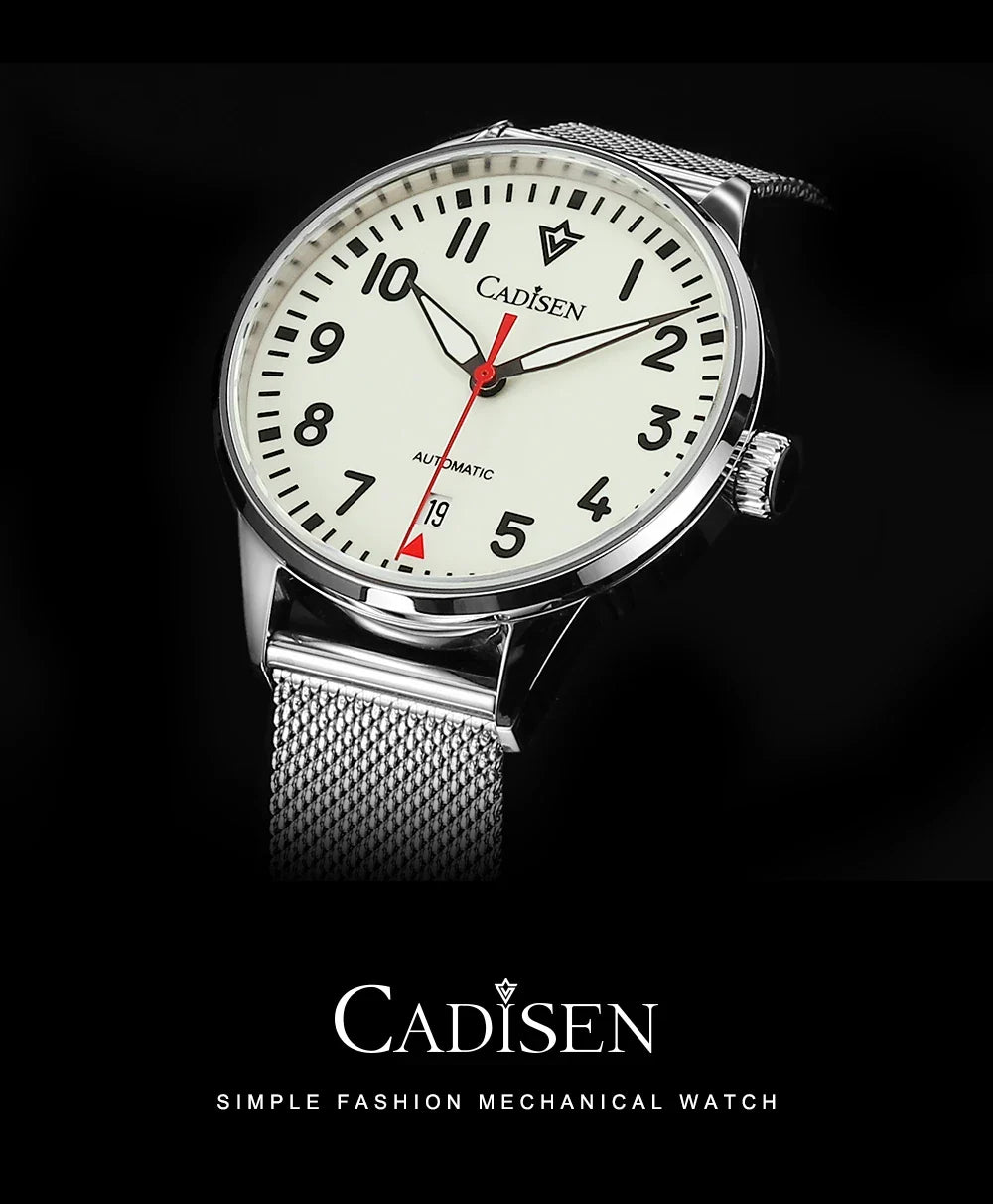 Cadisen C8224 Minimalist C3 Luminous Miyota 8215 AR Sapphire 5ATM Mesh strap 40MM