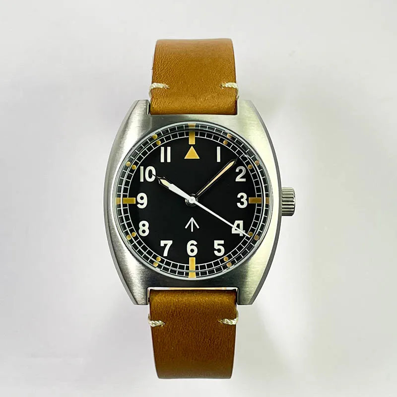 Baltany W10 Military Watch 36mm Calendar Super Luminous Leather Sapphire Stainless Steel NH35 Automatic Mechanical Wristwatches