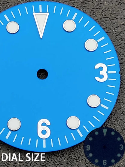 Modified 28.5MM Blue 369 Nail Watch Dial Weak Luminous Watch Faces Men's Watch Accessory Fit NH35 Movement