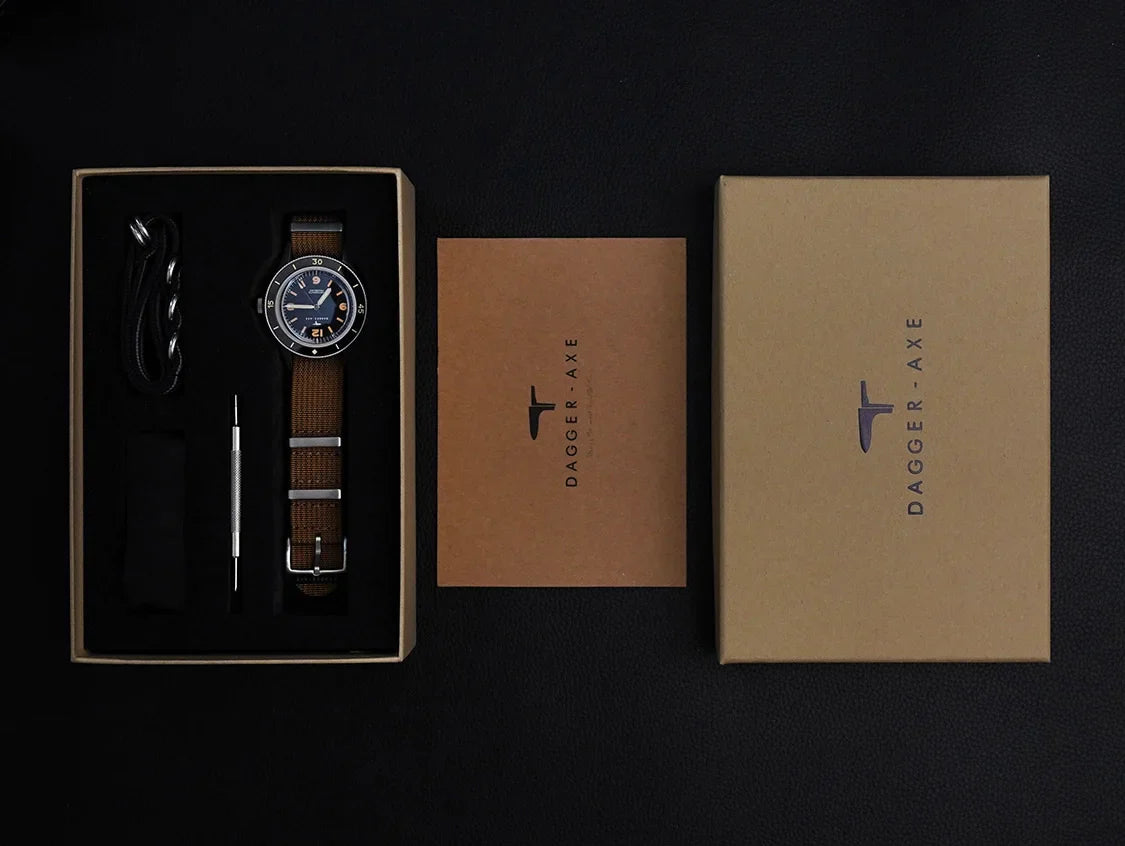 DAGGER-AXE 50 Fathoms Watch NH35 Movt  K9 Mineral Crystal TR900 C3 Luminous 20bar diver 40MM