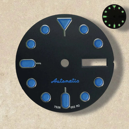 28.5mm S 5 Logo SKX007 Black Dial Suitable for NH36/4R36 Movement Green Luminous Dual Calendar Watch Modification Accessories