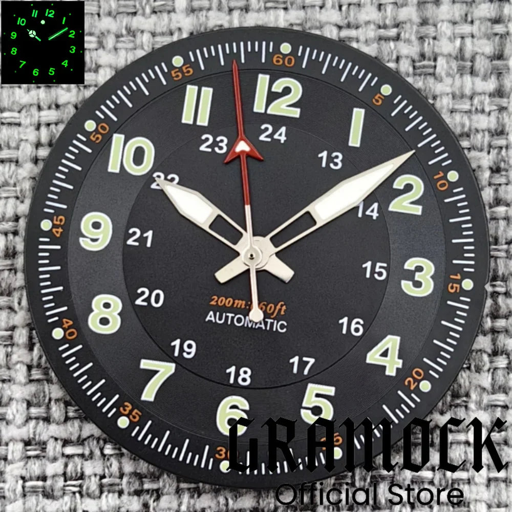 Gramock Classics Sterile 29mm Pilot Black Watch Dial Part for NH35/36 ETA PT5000 Miyota Mingzhu DG ST2130 Movement Part Hand Set