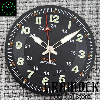 Gramock Classics Sterile 29mm Pilot Black Watch Dial Part for NH35/36 ETA PT5000 Miyota Mingzhu DG ST2130 Movement Part Hand Set