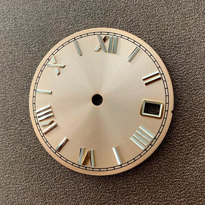 28.5mm Roman Scale Watch Dial Real Nail Modified Replacement Watch Faces with Single Calendar Window for NH35/NH36/4R Movement