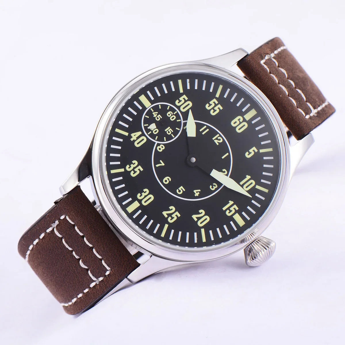 CORGEUT 6023D 44mm ST3600 hand winding Pilot Sub Second Sapphire Crystal 3ATM Glass Back luminous