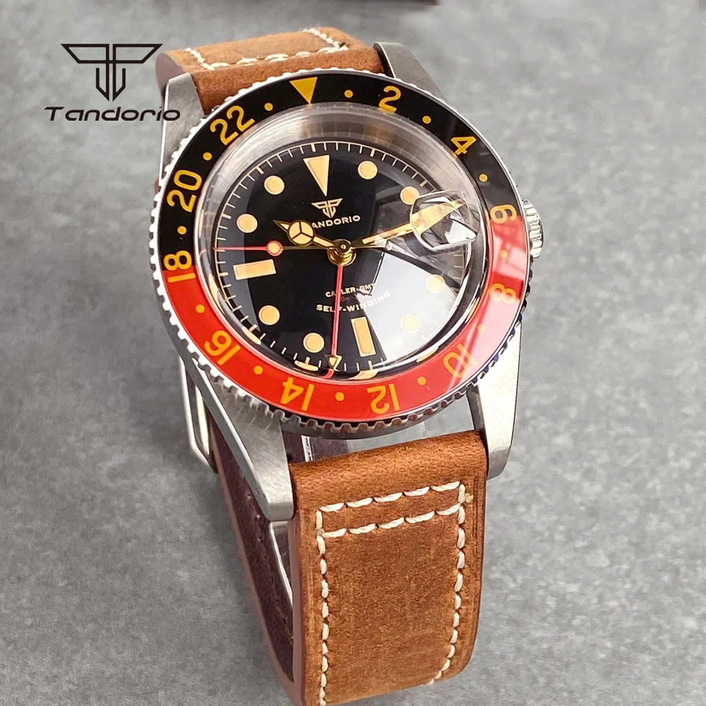 Tandorio NH34 GMT Watch 6542 homage 38mmTD218S Sapphire 20BAR Diver 24H Glass Bezel Sapphire
