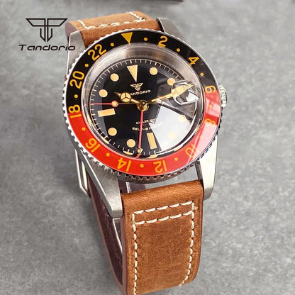 Tandorio NH34 GMT Watch 6542 homage 38mmTD218S Sapphire 20BAR Diver 24H Glass Bezel Sapphire