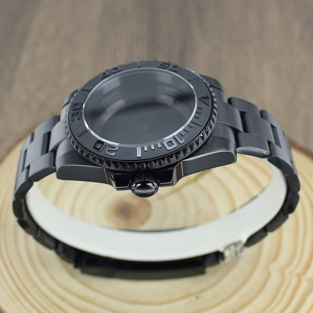 40mm NH35 Accessories Watch Case bands Sapphire for NH35 NH36 NH34 NH70 8215 2824 PT5000 Movt Black Yacht Ceramic bezel insert