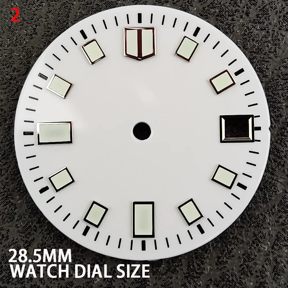 Modification 28.5mm Watch Dial Green Luminous Trend Watch Faces with Single Date Watch Accessory Suitable for NH35 Movement