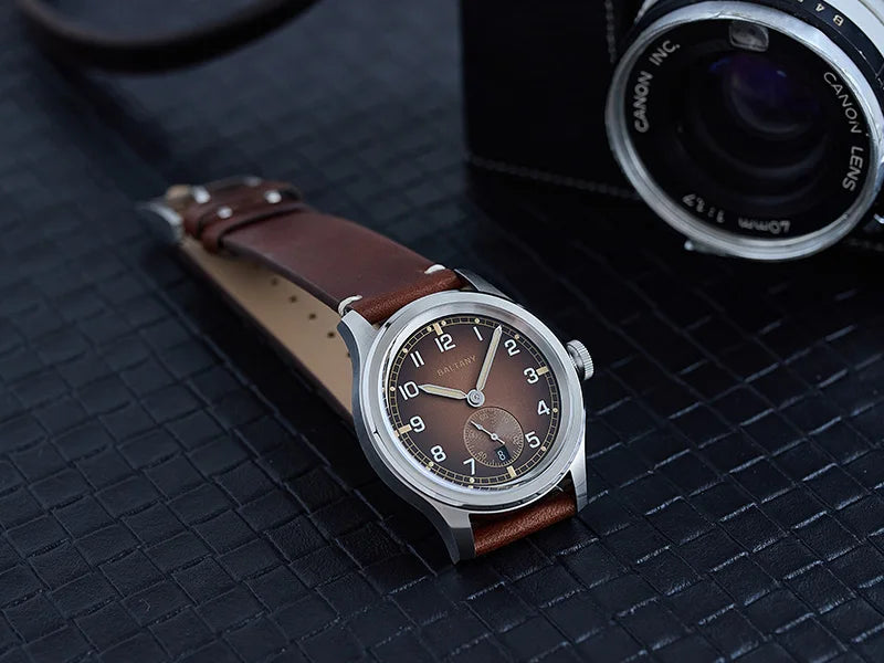 39MM Retro WW2 Military  S2081 Gradual Brown Dial ST1731 Movement 100M Waterproof  D12 Homage Field Watch