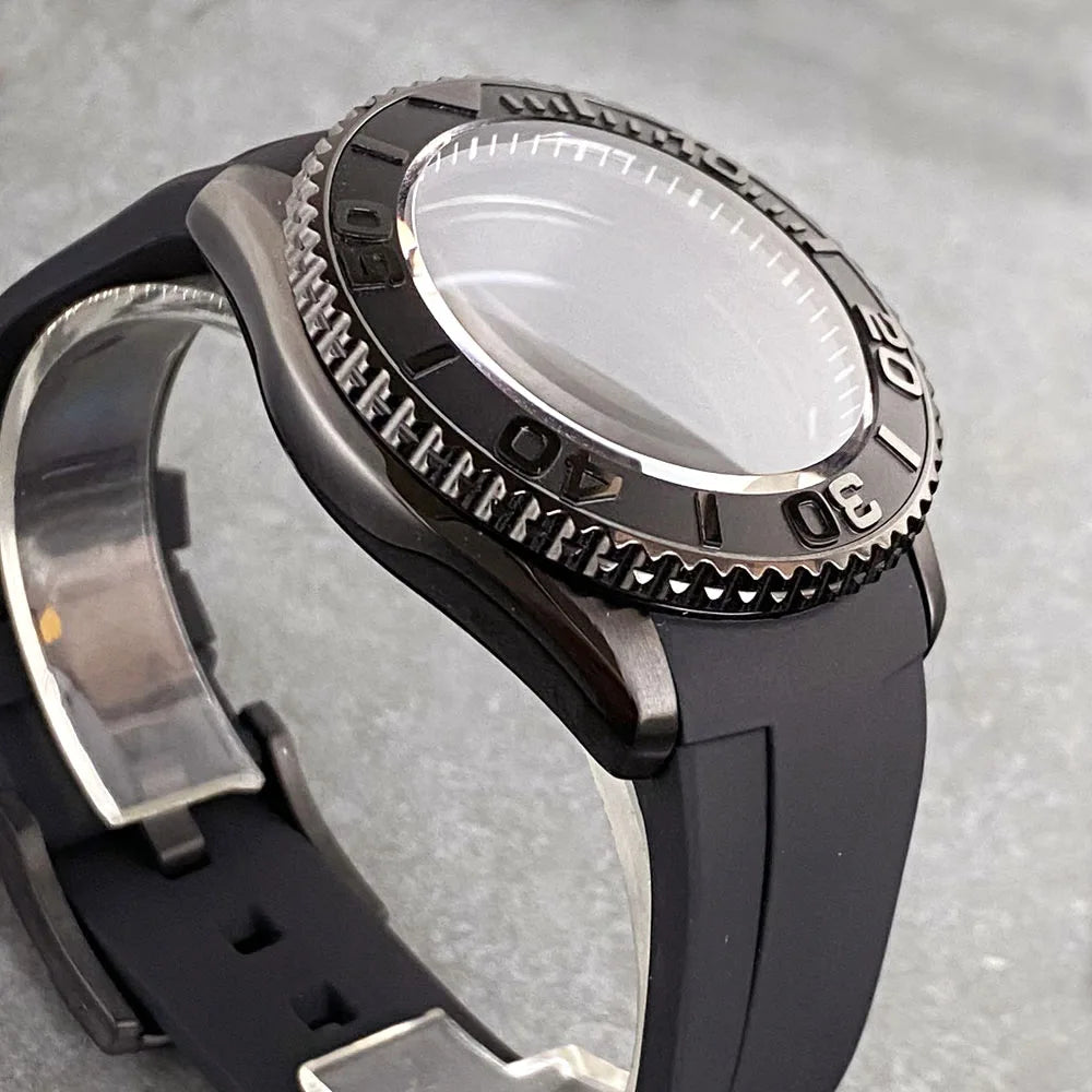 41mm Black PVD Diving Watch Case Fit for SKX007 NH35 NH36 PT SW200 200M Waterproof Domed Sapphire Crystal Rubber Strap