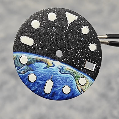 28.5mm Watch Dial Starry Sky and Earth Green Luminous Surface + Hands for NH35/ NH36/ 4R/ 7S Movement Replace Watch Accessories