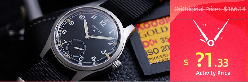 Baltany 38MM Military Watch Men  S2076 NH38 Automation Stainless Steels 100m Waterproof Vintage Khaki Aviation Homage Watch