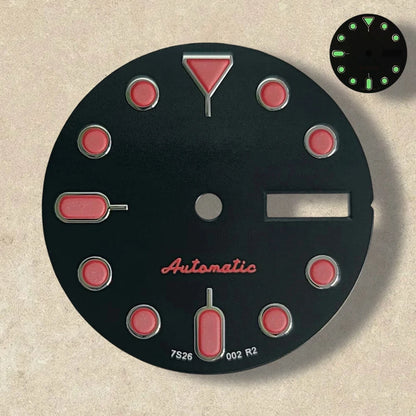 28.5mm S 5 Logo SKX007 Black Dial Suitable for NH36/4R36 Movement Green Luminous Dual Calendar Watch Modification Accessories