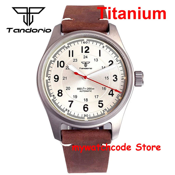 39mm Titanium Pilot Watch Tandorio TD143T Miyota 8215 Movt Automatic Sapphire 20ATM Retro Men Watch
