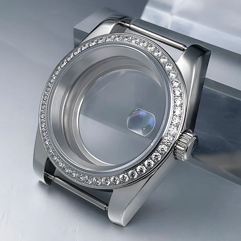 36mm/39mm NH35 Case President Jubile Strap Diamond Bezel Sapphire Glass Mod For NH35 NH36 Movement Watch Case Accessories Parts