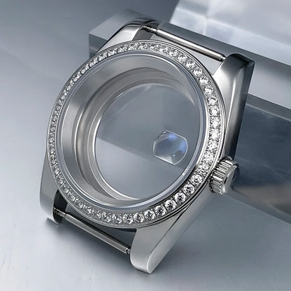 36mm/39mm NH35 Case President Jubile Strap Diamond Bezel Sapphire Glass Mod For NH35 NH36 Movement Watch Case Accessories Parts