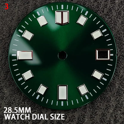 Modification 28.5mm Watch Dial Green Luminous Trend Watch Faces with Single Date Watch Accessory Suitable for NH35 Movement