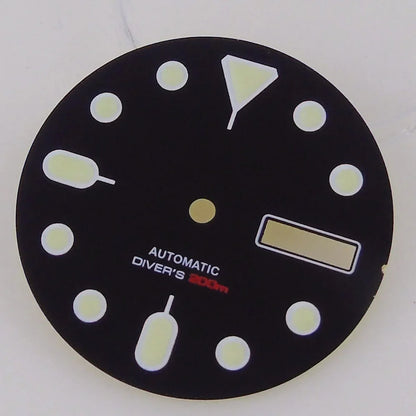 Nologo 29mm Watch Dial 3.8 Clock for NH 36 Movement Weekday Date Orange/white/black Dial Face Plate Green Lume for Di ver Watch