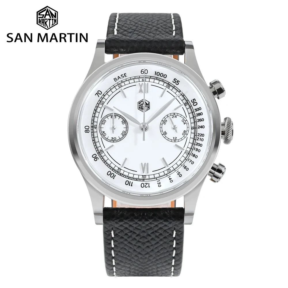 San Martin Men Quartz Watch VK64 Chronograph 38mm SN0101  Sapphire Glass Quick Release Strap 5bar