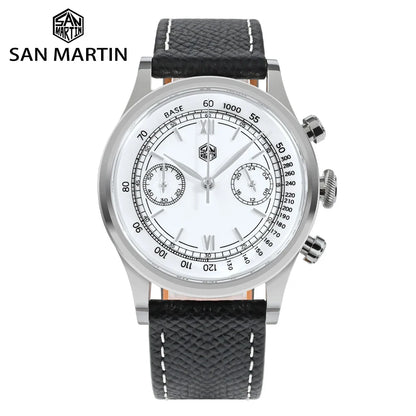 San Martin Men Quartz Watch VK64 Chronograph 38mm SN0101  Sapphire Glass Quick Release Strap 5bar