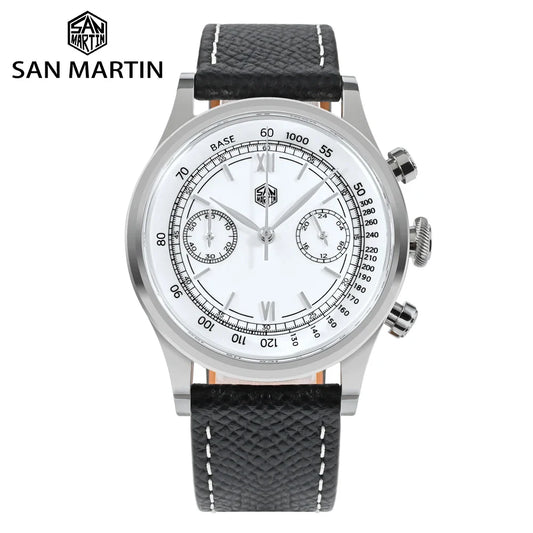 San Martin Men Quartz Watch VK64 Chronograph 38mm SN0101  Sapphire Glass Quick Release Strap 5bar