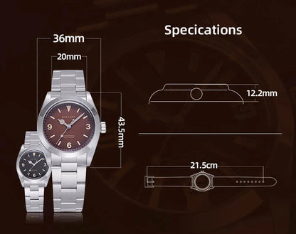 Baltany 36MM 1963 Explorer Watch Man S4066 Sapphire 200M Waterproof Stainless Steel Bracelect Vintage NH38 Auto Dress Watches