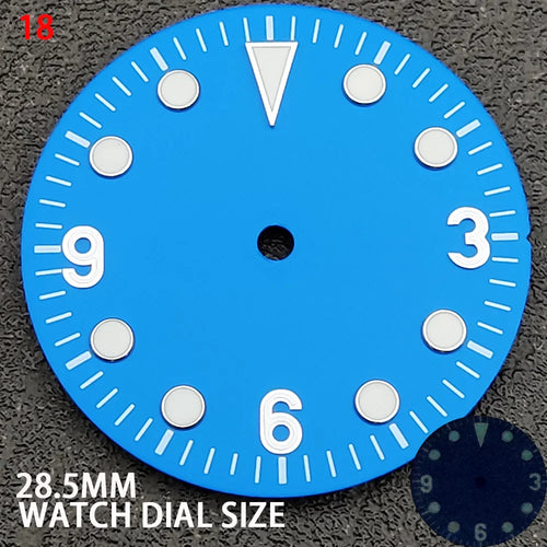 Modified 28.5MM Blue 369 Nail Watch Dial Weak Luminous Watch Faces Men's Watch Accessory Fit NH35 Movement
